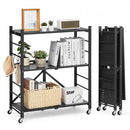 3-Tier Foldable Storage Shelf with Wheels 76 x 33 x 91 cm Metal Shelving