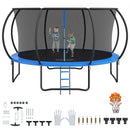 14FT Trampoline, 450 lbs Trampoline with Enclosure Net, Ladder, and Curved Pole, Heavy Duty Trampoline with Jumping Mat and Spring Cover Padding, Outdoor Recreational Trampolines for Kids Adults
