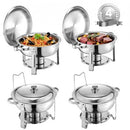 5 Qt 4 Pack Round Chafing Dish Buffet Set Full-Size Pan Stainless Steel