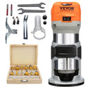 Wood Router, 1.25HP 800W, Compact Wood Trimmer Router Tool, 30000RPM Max Speed 6 Variable Speeds, with 1/4'' & 5/16'' Collets 12 PCs Milling Cutters Dust Hood, for Woodworking Slotting Trimming
