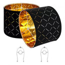 Drum Lamp Shade 2 Set, 33 cm Top x 33 cm Bottom x 25 cm High, Medium Drum Lampshade with Harp, Replacement Lamp Shade for Table Lamps Floor Lamps Pendant Lights, Black Diamond Hollow Design