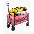 Collapsible Wagon Carts, 120L & 225LBS Folding Wagons with All-Terrain Wheels, Heavy Duty Outdoor Utility Cart with Adjustable Handle, Portable Camping Cart for Beach Grocery Garden Pink & Black