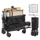 Foldable Double Decker Wagon, 400L Collapsible Wagon Cart with All-Terrain Wheels, Heavy Duty Folding Wagon Cart 450 lbs Weight Capacity for Camping, Shopping, Garden, 52" Extra Long Extender