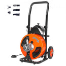 50FT x 3/8 Inch Drain Cleaner Machine Sewer Auger Auto Feed with 4 Cutter & Air-Activated Foot Switch for 2" to 4" Pipes