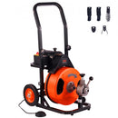 Drain Cleaning Machine 50 FT x 1/2 Inch, Sewer Snake Machine Auto Feed, Drain Auger Cleaner with 4 Cutter & Air-Activated Foot Switch for 1" to 4" Pipes
