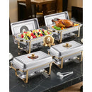 Chafing Dish Buffet Set, 8 Qt 4 Pack, Stainless Steel Chafer with 4 Full Size Pans, Rectangle Catering Warmer Server with Glass Lid Water Pan Folding Stand Fuel Holder, for Wedding Party Banquet