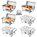 8 Qt 6 Pack Rectangle Chafing Dish Buffet Set Fullsize Pan Stainless Steel