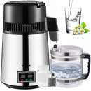 1.1 Gal Water Distiller, 0.3 Gal/H, 750W Distilled Water Maker Machine 0-99H Timing Set Temp Display, 304 Stainless Steel Countertop Distiller Glass Carafe Cleaning Powder 3 Carbon Packs, Silver