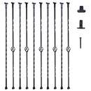 Staircase Metal Balusters, 44'' x 1/2" Galvanized Steel Decorative Banister Spindles, 10 Pack Deck Baluster with Hollow Single Baskets, Twists, Spiral Stair Railing w/ Shoes & Screws
