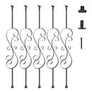 Staircase Metal Balusters, 44'' x 1/2" Galvanized Steel Decorative Banister Spindles, 5 Pack S Shape Deck Baluster, Hollow Satin Black Spiral Stair Railing with Shoes & Screws