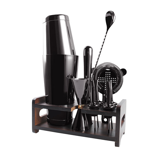 10 Piece Cocktail Mixer Set Shaker Muddler Jigger Barware Tools Black