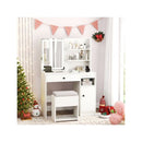 Vanity Desk With Cushioned Storage Stool And 3 Lighting Modes