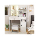 Vanity Desk With Cushioned Storage Stool And 3 Lighting Modes