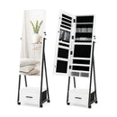Standing Mirror Jewelry Cabinet With Drawer And Wheels