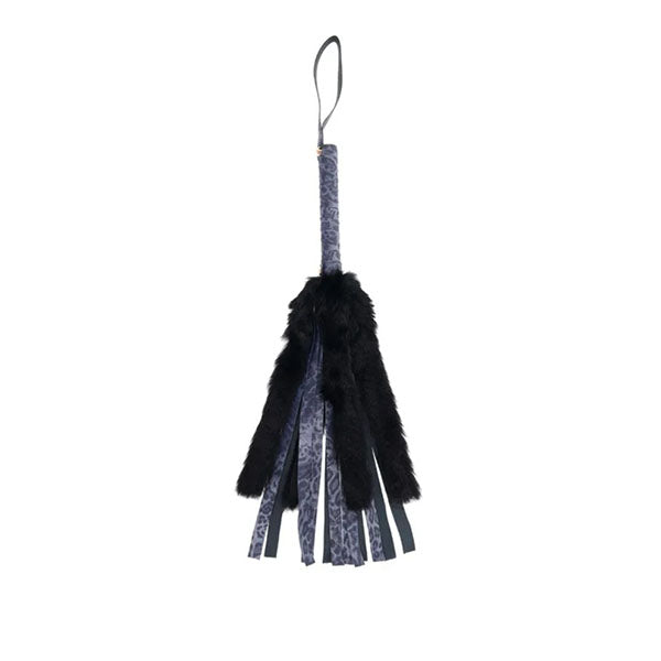Sex And Mischief Cougar Faux Fur Flogger Navy Blue Black Furry Whip
