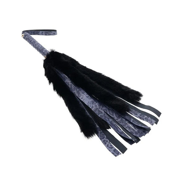 Sex And Mischief Cougar Faux Fur Flogger Navy Blue Black Furry Whip