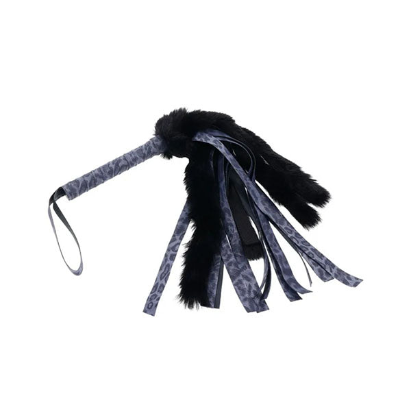 Sex And Mischief Cougar Faux Fur Flogger Navy Blue Black Furry Whip