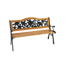 3 Seater Wooden Bench Chair With Rose Pattern For Garden Park
