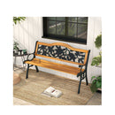3 Seater Wooden Bench Chair With Rose Pattern For Garden Park