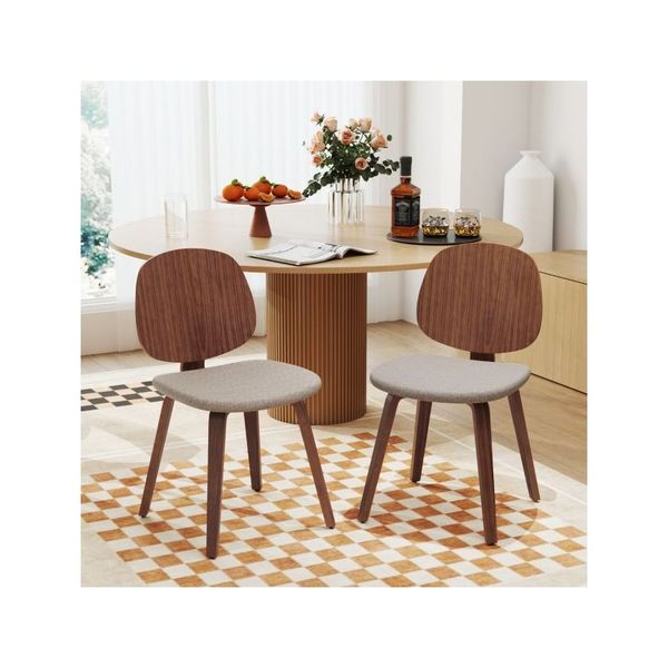 Wooden Dining Chair Set Of 2 With Bentwood Frame And Padded Seat