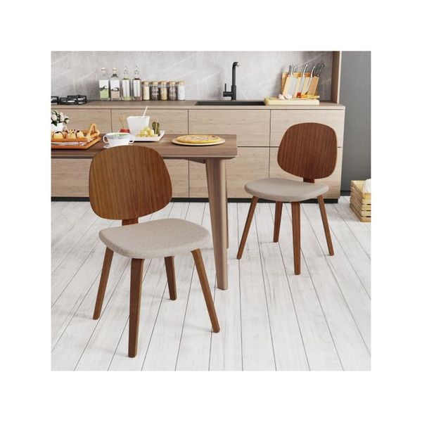 Wooden Dining Chair Set Of 2 With Bentwood Frame And Padded Seat