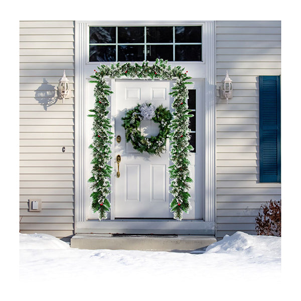 Artificial Christmas Wreath Rattan With Pine Needles And Red Berries
