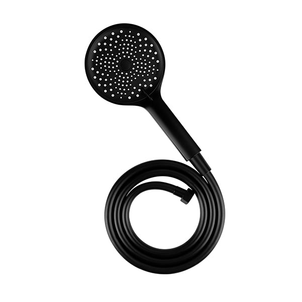 Round Handheld Shower Head 3 Modes Rainfall With Pvc Water Hose Black