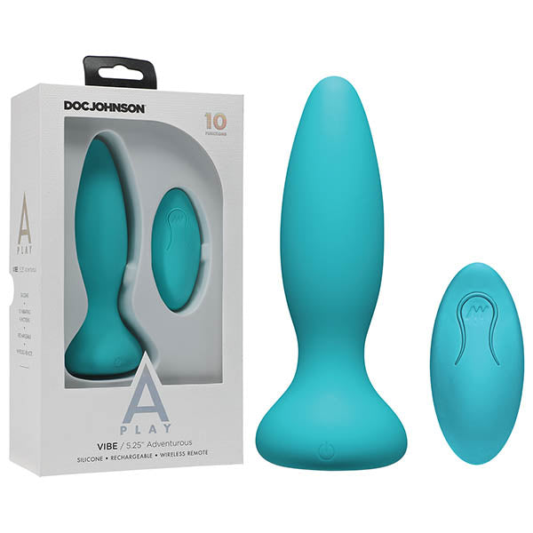 A-Play - Vibe - Adventurous - Rechargeable Silicone Anal Plug - Teal USB Rechargeable Butt Plug with Remote