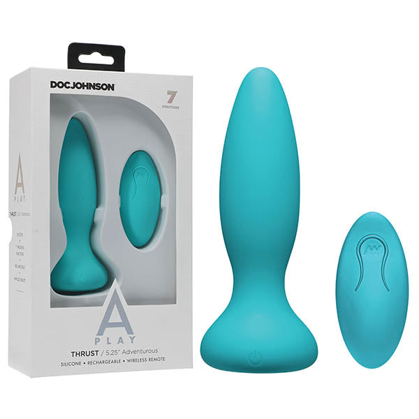 A-Play - Thrust - Adventurous - Rechargeable Silicone Anal Plug - Teal USB Rechargeable Butt Plug with Remote