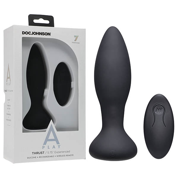A-Play - Thrust - Experienced - Rechargeable Silicone Anal Plug - Black USB Rechargeable Butt Plug with Remote