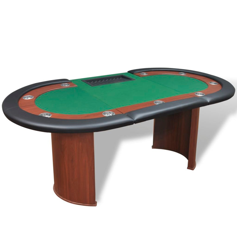 10-Player Poker Table With Dealer Area And Chip Tray - Green