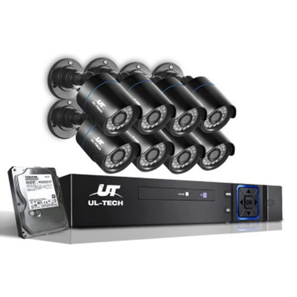 1080P 1 TB Eight Channel CCTV Security Camera (8 Pcs) - Black