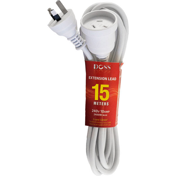 15M Doss White Power Extension Lead