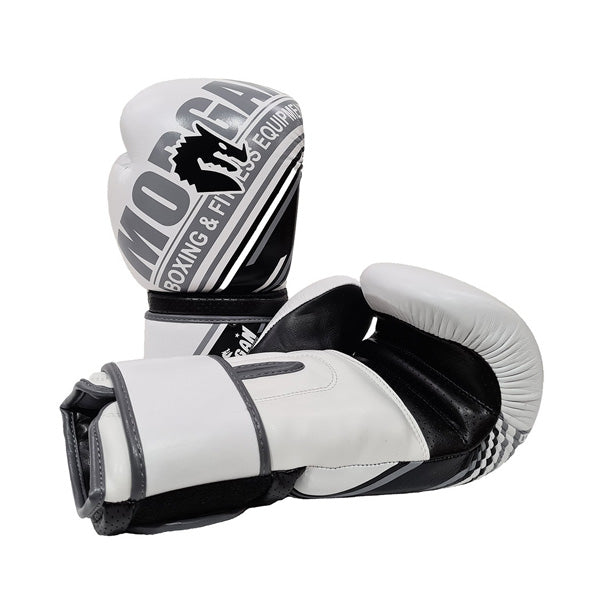 10Oz Morgan Aventus Leather Boxing Gloves White Black