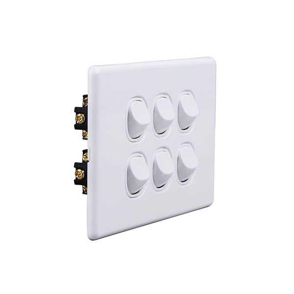 10 Pcs Elegant Wall Switch 6 Gang 250V 16A Horizontal