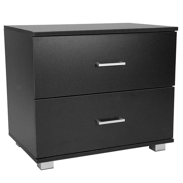 Bedside Table with Drawers MDF Wood Black