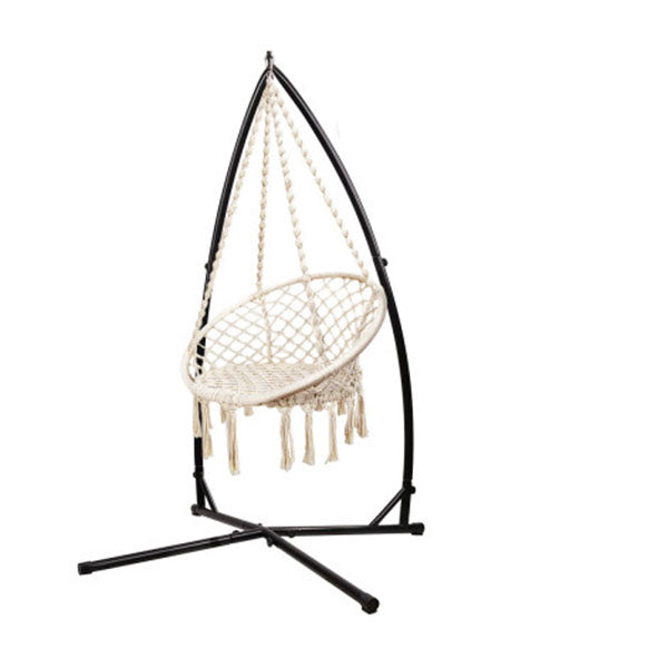 124Cm Outdoor Hammock Chair With Steel Stand Cotton Swing
