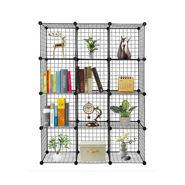 12 Cube Wire Grid Organiser Storage Cabinet Wardrobe Closet Black