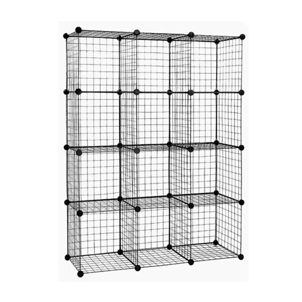 12 Cube Wire Grid Organiser Storage Cabinet Wardrobe Closet Black