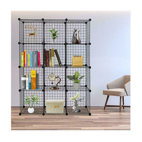 12 Cube Wire Grid Organiser Storage Cabinet Wardrobe Closet Black