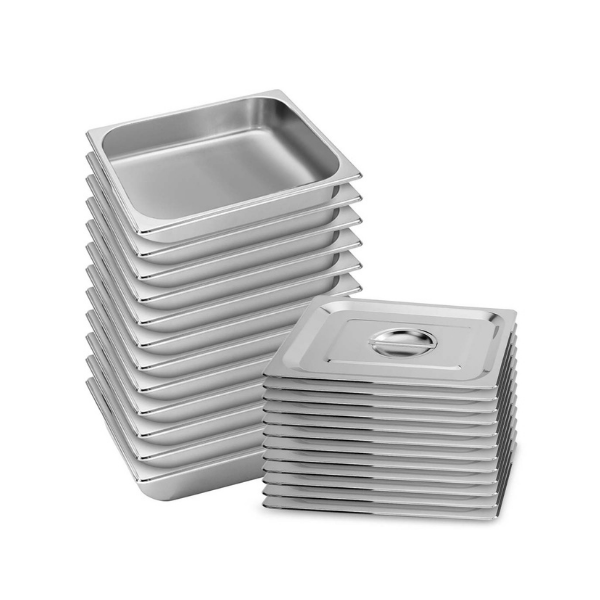 12 Pcs Gastronorm Gn Pan 10Cm Deep Stainless Tray With Lid