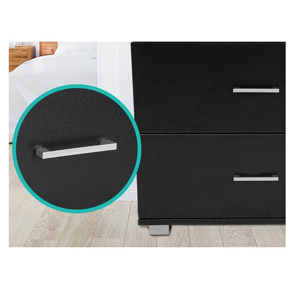 Bedside Table with Drawers MDF Wood Black