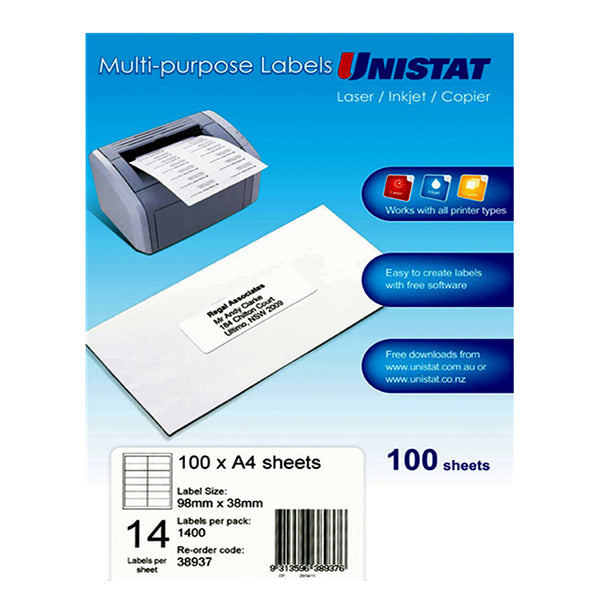 Unistat Lip Label 14Up 98 By 38Mm Box Of 100