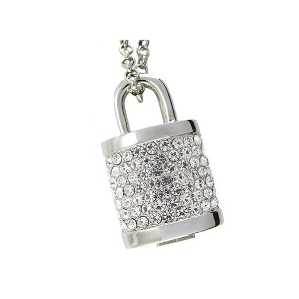 16Gb Crystal Lock Pendant Usb Flash Drive Pen Stick Memory Silver