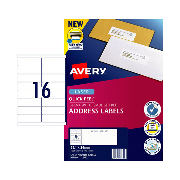 Avery Laser Label Qp L7162 16Up Pack Of 100