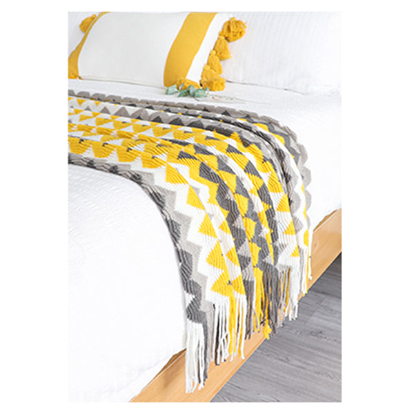 170Cm Yellow Acrylic Zigzag Throw Blanket