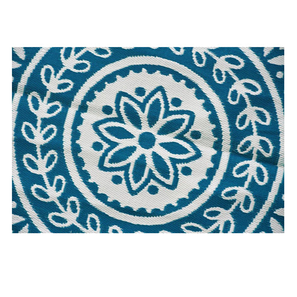 180Cm Floral Recycled Plastic Reversible Outdoor Rug Blue And White
