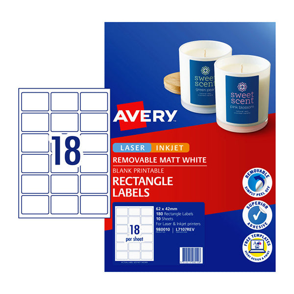 Avery Label Removable Matt L7017Rev 18Up
