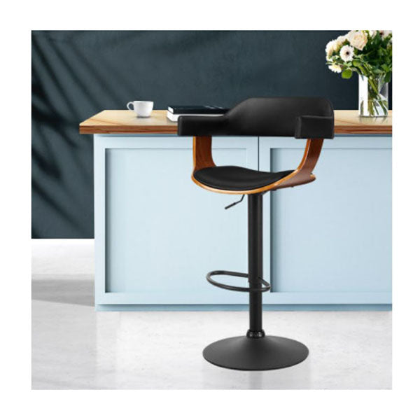 1X Wooden Bar Stools Kitchen Swivel Gas Lift Chairs Leather Black