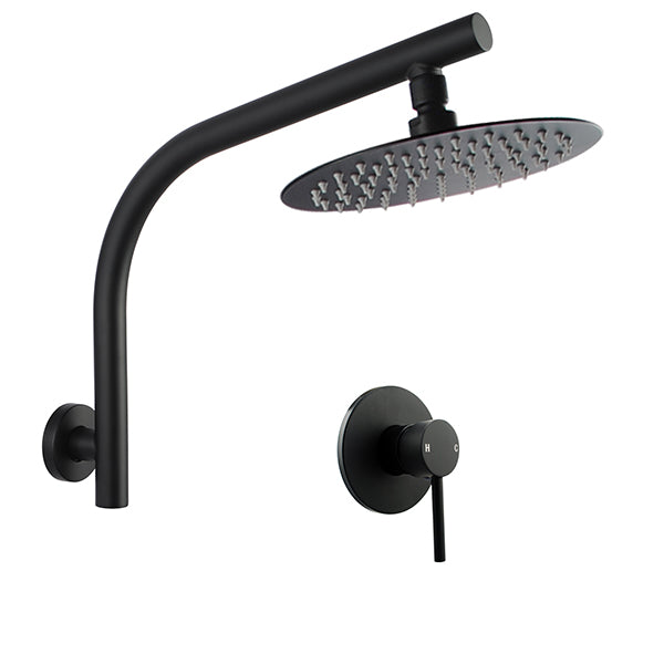 Rainfall Shower Head With Goose Neck Arm Wall Mixer Tap Set